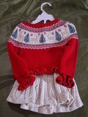 Tahari Red and Cream Knit Holiday Skirt Set